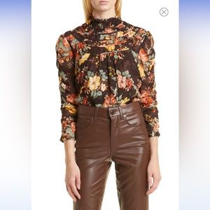 Veronica Beard Ares Puff Sleeve Floral Silk Blouse